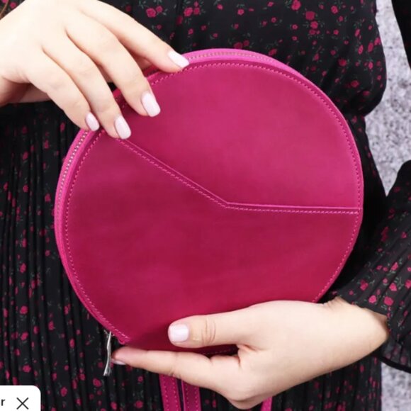 Handmade Pink Leather Crossbody Zippered Wallet Bag - Picture 4 of 7